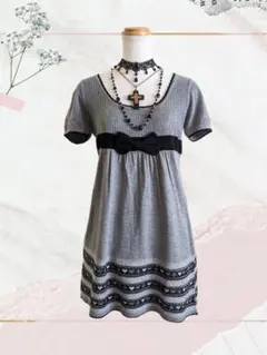 フェアリーグランジ y2k ダークコア 森ガール 姫ギャル リボン ニットワンピ