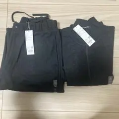 ブラッシュドスウェット　ワイドパンツ、ハーフジップシャツ　セットアップ　L