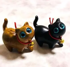 招き猫 2匹セット 木製 置物 鈴 アンティーク 開運 運気UP 招福 - メルカリ