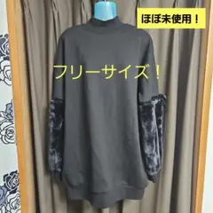 値下げ！黒タートルネックファー付きトレーナー！Freeサイズ！