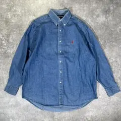 90s ラルフローレン デニムシャツ　BLAIRE 刺繍ロゴ　M ボタンダウン