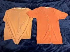 オレンジ カーディガン 2点セット 長袖 半袖 薄手
