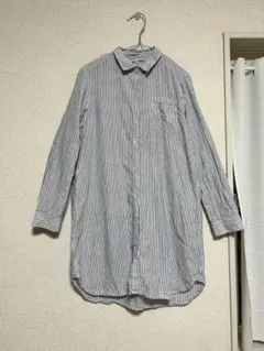 無印良品　リネン100%ストライプ シャツワンピース 長袖