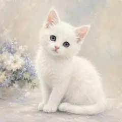 白い子猫の絵画・photo・癒し・フォトフレーム付き127×178mm