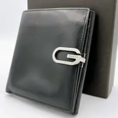 GUCCI グッチ　二つ折り財布　レザー　ブラック　Gロゴクリップ