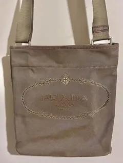 PRADA ジャガード　キャンバス　ロゴショルダーバッグ　ベージュ