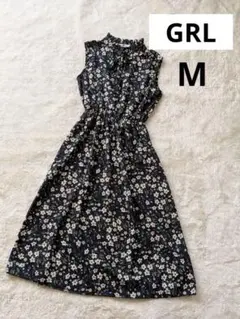 GRL 花柄ノースリーブワンピース ネイビー M