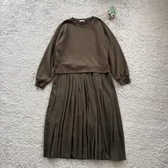 【eversince】ドッキングワンピース プリーツ スウェットオリーブ F