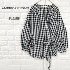 【美品】アメリカンホリック リボン付カシュクール 2WAYブラウス 羽織り Fのサムネイル