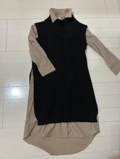 シャツワンピース　ニットベスト