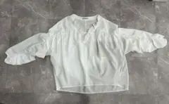 ホワイト フリル袖 Vネック ブラウス　mystic