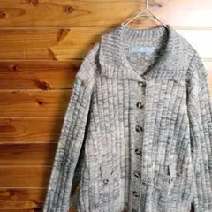 カーディガン　ジャケット　モヘヤ　モヘア　含む　きれいめ　ウッド調　M　L　古着