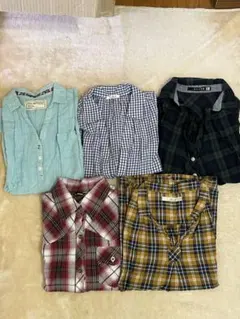 チェック柄 シャツ チュニック長袖 半袖 七分袖色々5点セットMサイズ