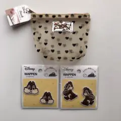 ディズニー チップとデール メッシュドットタグポーチ ワッペン 3点セット