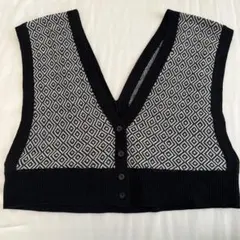 幾何学模様 Vネック ニットベスト M