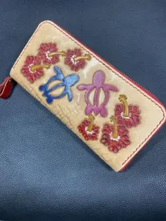 ハンドメイド 長財布 ホヌとハイビスカス ハンドメイド 長財布 ホヌとハイビスカス