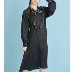 ウエストりぼん付き配色ライン入りボウタイリボンワンピースtocco closet