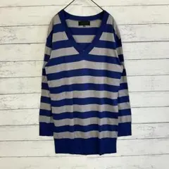 【UNTITLED】アンタイトル　ボーダーニットトップス Vネック 　M