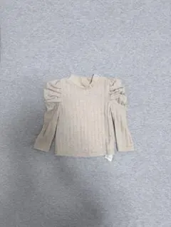 【ベビー/70㎝】ベージュ リブ編み パフスリーブ ニット