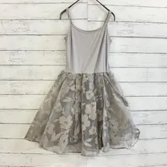 花柄 チュール切替 キャミワンピース グレー M相当 フェミニン✨ドッキング