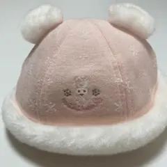 ミキハウス　うさぎ耳付きウサギ刺繍のピンクベビー帽子