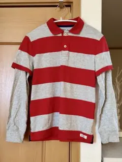 GapKids 赤とグレー ストライプ ポロシャツ L