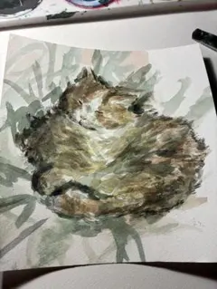 水彩画 猫のアート作品 ハガキ3枚分くらいのサイズ - メルカリ