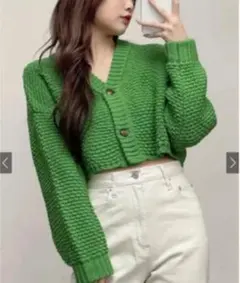 【グレイル 】前後2Wayクロップド丈ニットカーディガン