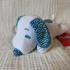 スヌーピー　ぬいぐるみ　和柄　和柄の耳　水色