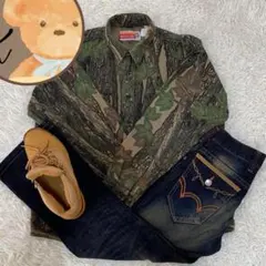 【雰囲気◎】Ｍセット メンズ 総柄 長袖 シャツ デニム パンツ ２８ Ｌ