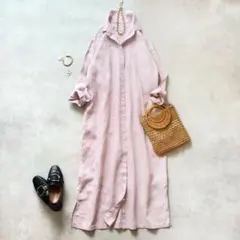 美品 ◆ アーバンリサーチドアーズ　リネンバックタックシャツワンピース　ピンク