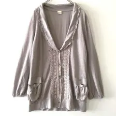 axes femme レース切替カーディガン M くすみカラー フリル