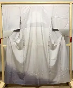 A 夏物 朝顔模様 薄梅鼠色×薄紫色系 絽 紗 薄物 正絹 訪問着 着物 K10のサムネイル