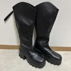 SHEIN ジッパー付き厚底ブラックロングブーツ