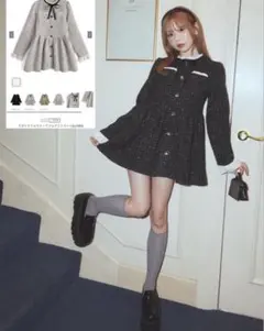 リボンフリルツイードフレアミニコート　GRL ru1382