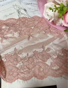 X68 ピンク色花柄ストレッチレース生地 手芸用品