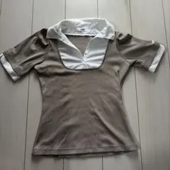 NICE CLAUP 半袖 リブニット ポロシャツ ベージュのサムネイル