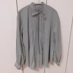 【美品】milaowenストライプ柄リボン付き長袖シャツ