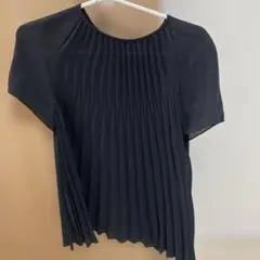 COS プリーツ 半袖 ブラウス ネイビー