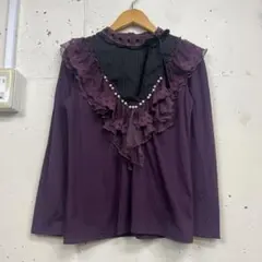 axes femme アクシーズファム フリルレースリボン 紫 カットソー