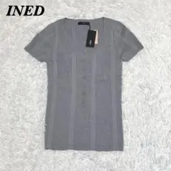 【タグ付き未使用品】 INED ウール 半袖 サマーニット 9 M グレーのサムネイル