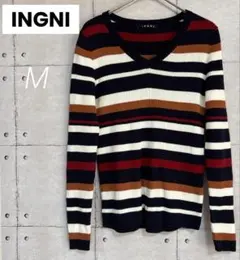 イング ストライプ Vネック レディース 長袖ニット M