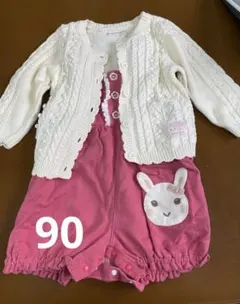 美品 クーラクール カーディガンとサロペットのセット 90サイズ ピンク ズボン