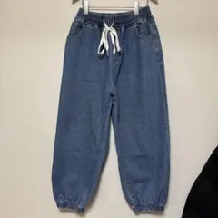 デニムブルー リブ付き長ズボン