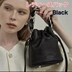 25 黒　バケットバッグ　トート　チェーン ショルダー　レディース