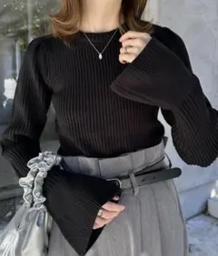 CIAOPANIC TYPY 袖フレアリブニット ブラック