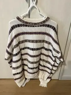 アイボリー ストライプ ニットセーター 長袖