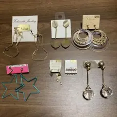 青い星型イヤリングとチタン製イヤリングとピアス各種7種セット。