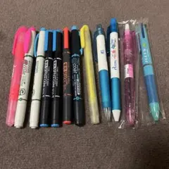 すべて新品　筆記用具まとめ売り　蛍光ペン　黒ボールペン３色ボールペンセット