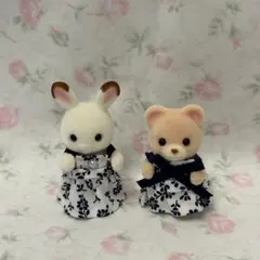 シルバニア 赤ちゃん ドレス 2着セット ハンドメイド モノトーン ワンピース